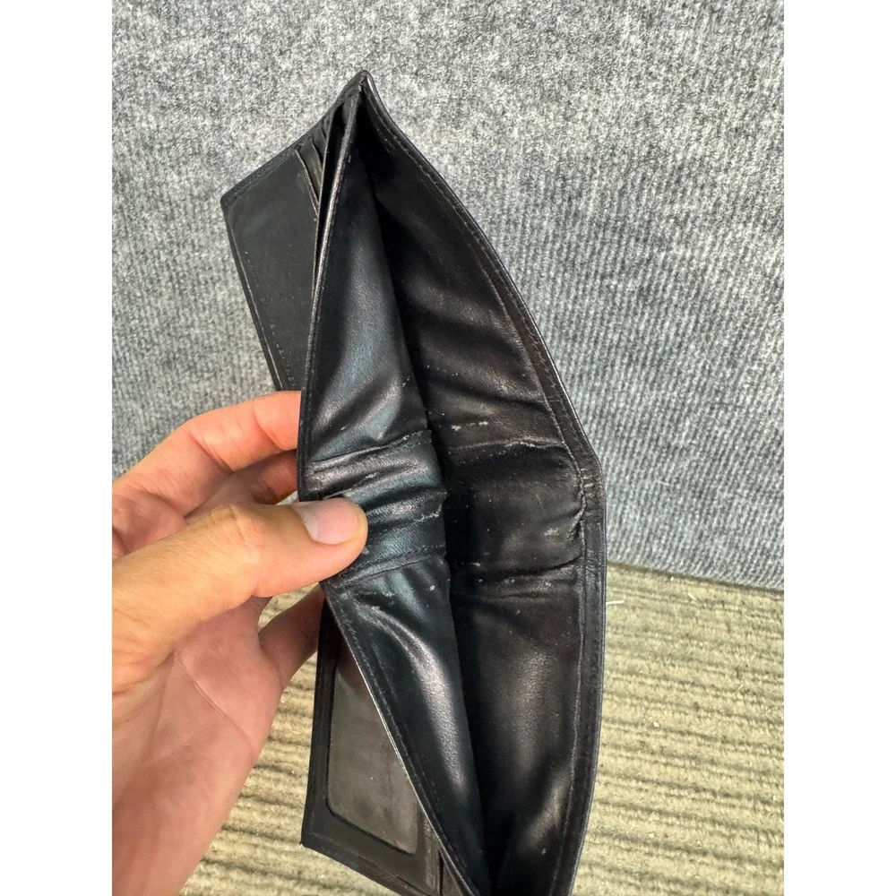 Plains States Leather Co Mens Black Leather Bifold Wallet with ID Window